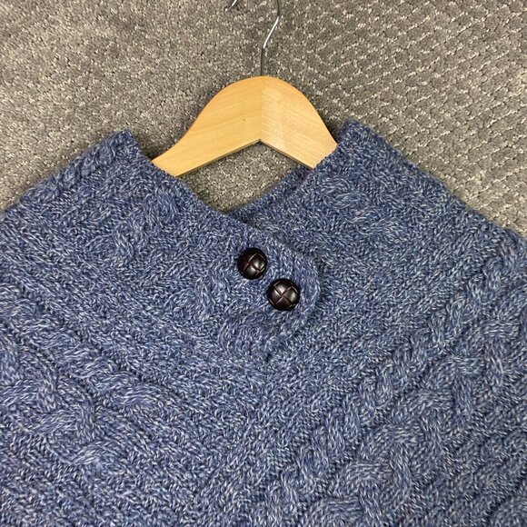 Aran Sweater Market Poncho Shawl Women's One Size Blue Merino Wool Ireland - Picture 2 of 13